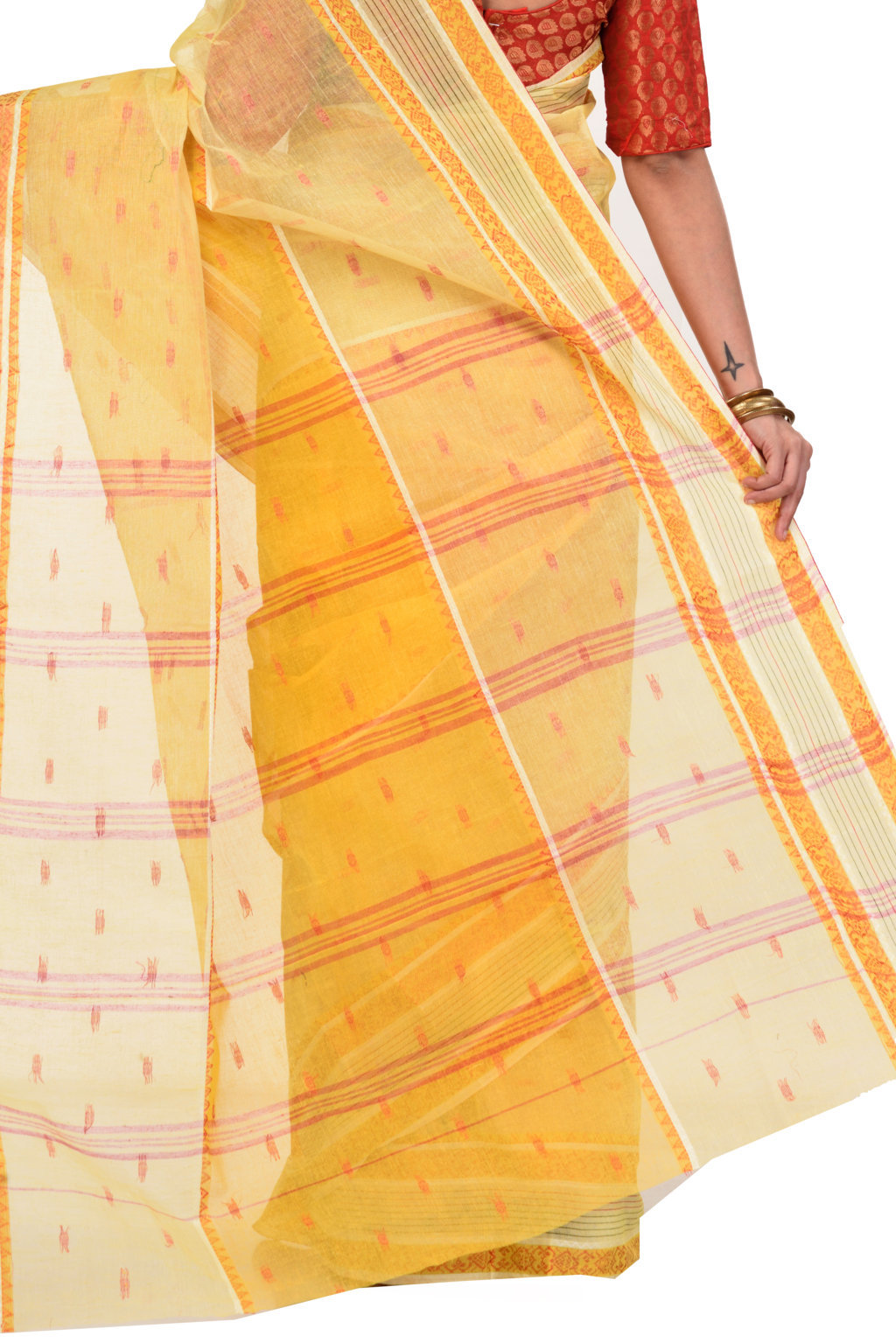 Yellow Pure Cotton Debdash Tant Saree (1852)